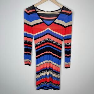 Trina Turk Swimsuit Coverup Tunic Size Small Multicolor V-neckLong SleeveStriped
